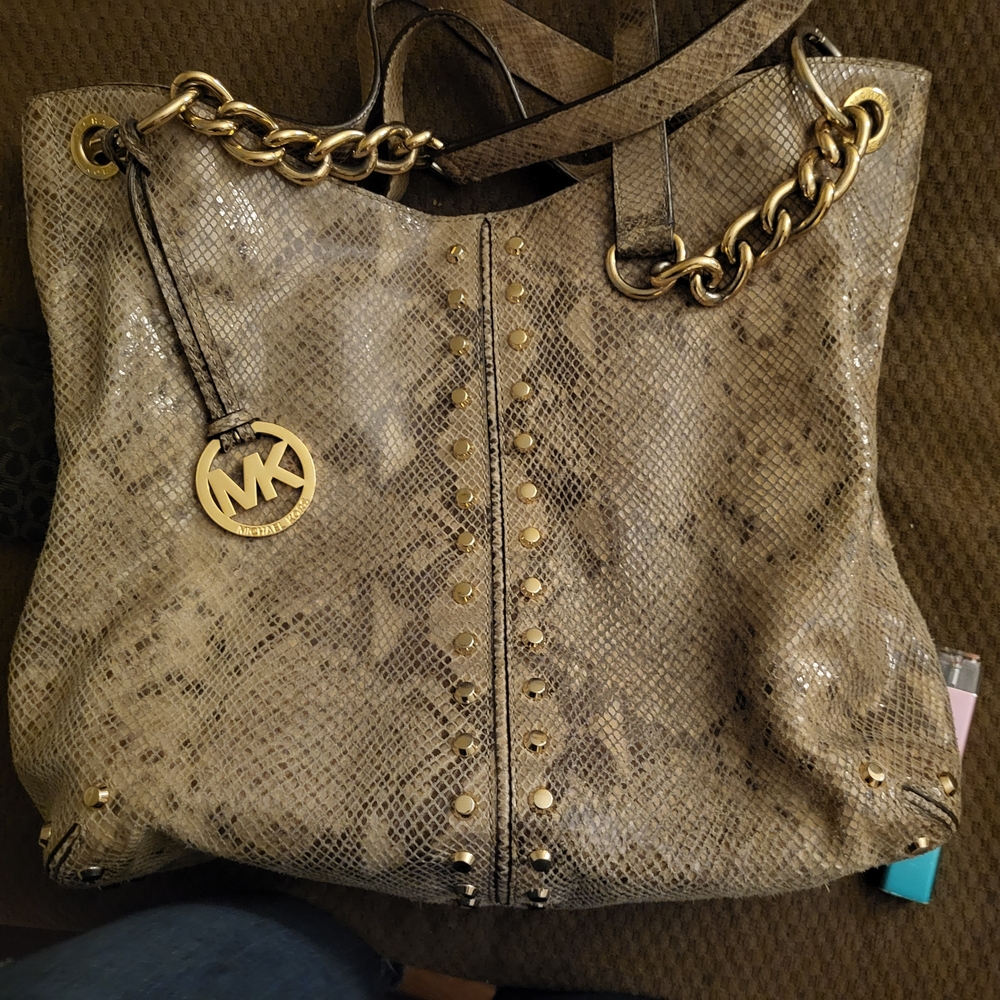 Michael Kors Tan Snake Print Tote Bag